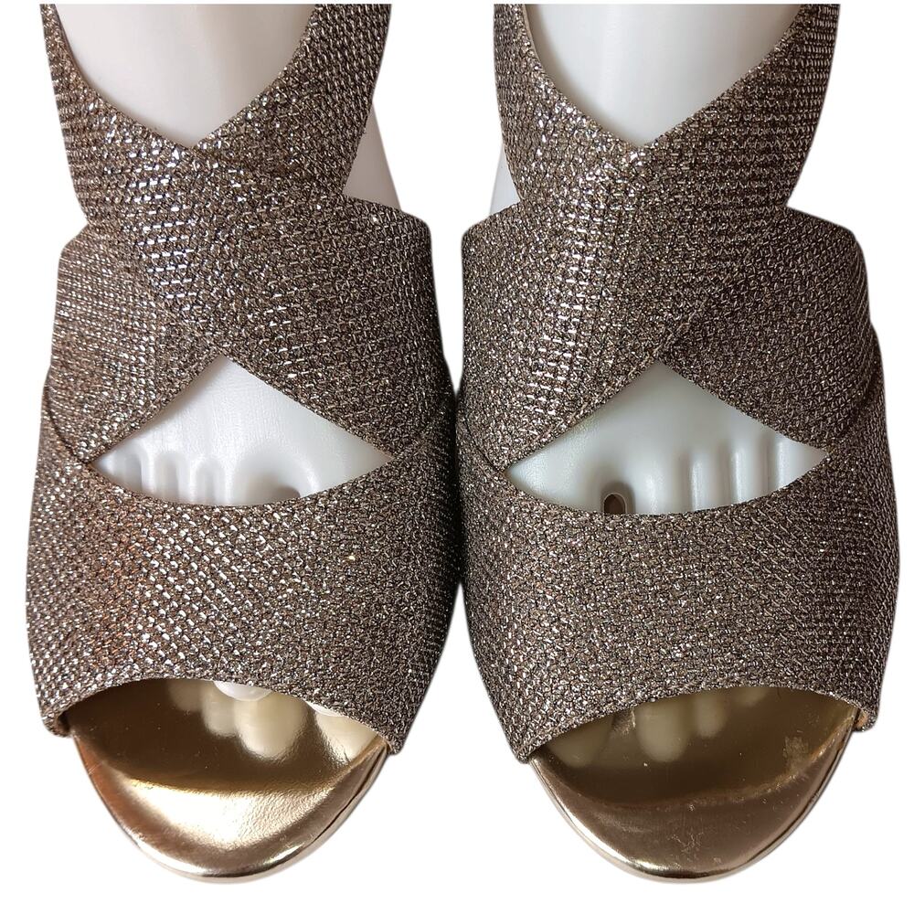 Bandolino Sparkly Metallic Dressy Heels 8 Gold Elastic Slingback Prom Dance Hoco - Picture 11 of 11